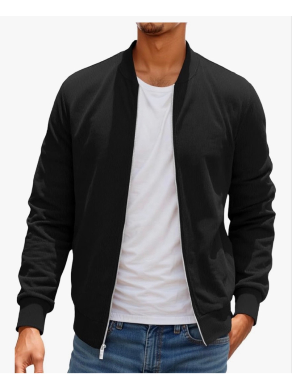 NEW Mens Corduroy Bomber Jacket Lightweight Zip Up Varsity Vintage Look 2X